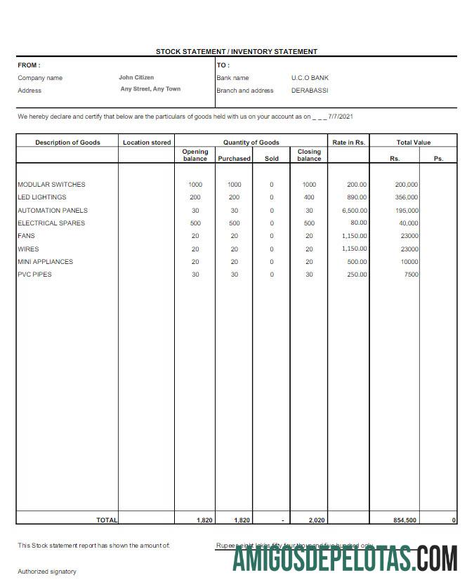 Extrato bancário da Índia UCO para download em Word e PDF modelo Scr